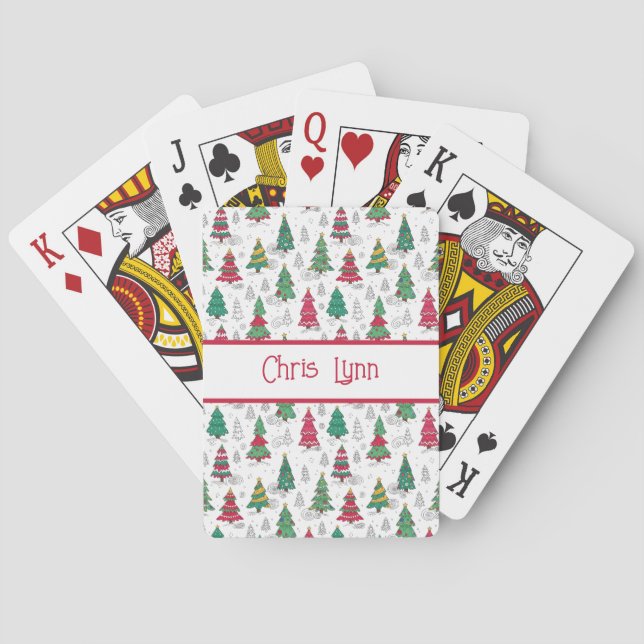 Quirky Whimsical Decorated Christmas Trees Doodles Playing Cards (Back)