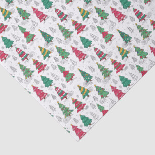 Quirky Whimsical Decorated Christmas Trees Doodles Tissue Paper