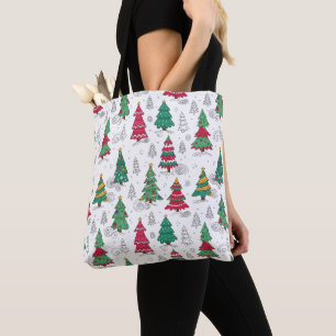 Quirky Whimsical Decorated Christmas Trees Doodles Tote Bag