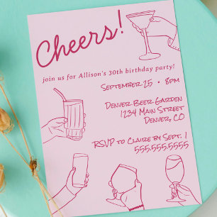 Quirky Whimsical Hand Drawn Cheers Party Invitation