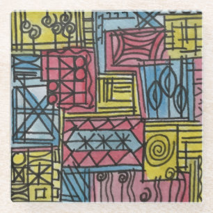 Quirky-Whimsical Hand Painted Abstract Art Glass Coaster
