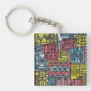 Quirky-Whimsical Hand Painted Abstract Art Key Ring