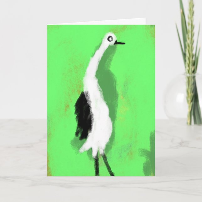 Quirky Whimsical Stork Painting  Card (Front)