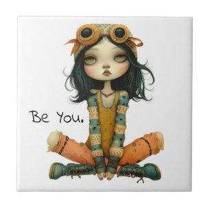Quirky Whimsical Woman - Be You. Tile