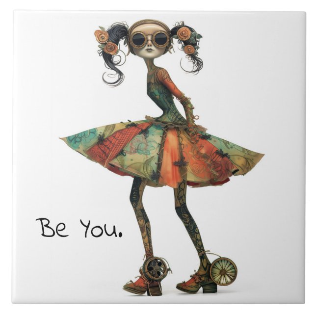 Quirky Whimsical Woman - Be You. Tile (Front)