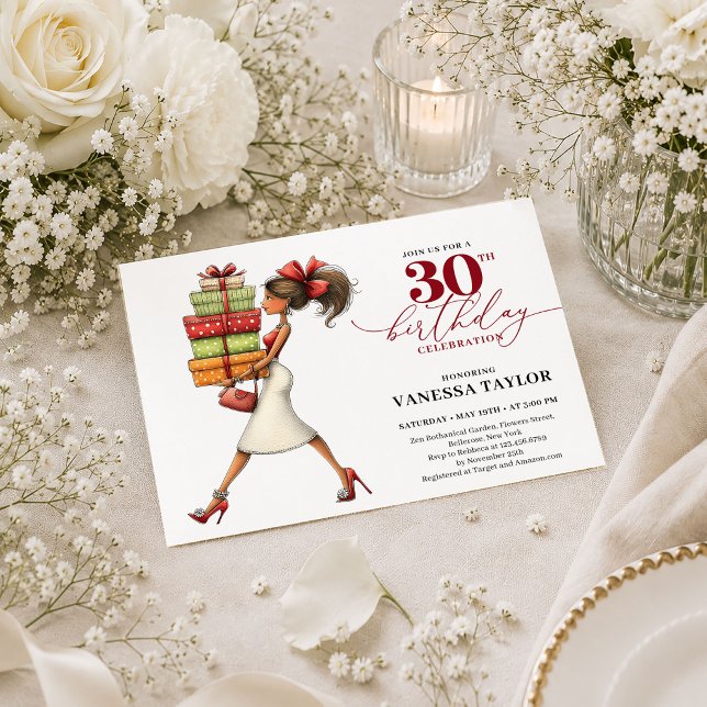 Quirky Woman 30th Birthday Deep Red Modern Script  Invitation (Quirky Woman 30th Birthday Deep Red Modern Script Invite

)