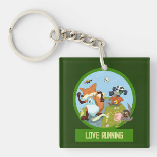 Quirky Woodland Animal Race Love Running Cartoon Key Ring
