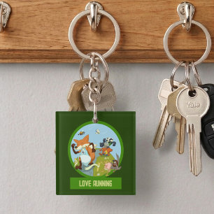 Quirky Woodland Animal Race Love Running Cartoon Key Ring