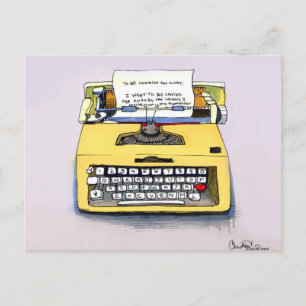 Quirky Yellow Typewriter Postcard
