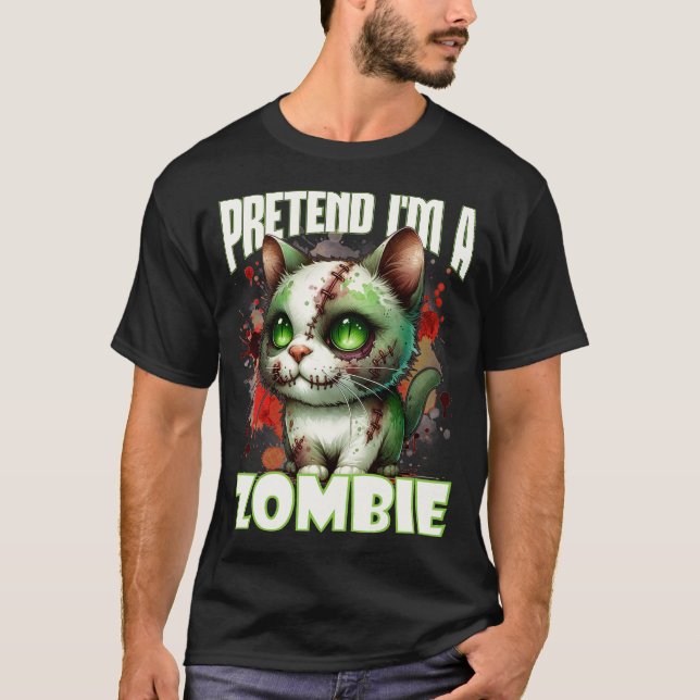 Quirky Zombie Cat Design for Halloween Fun T-Shirt (Front)