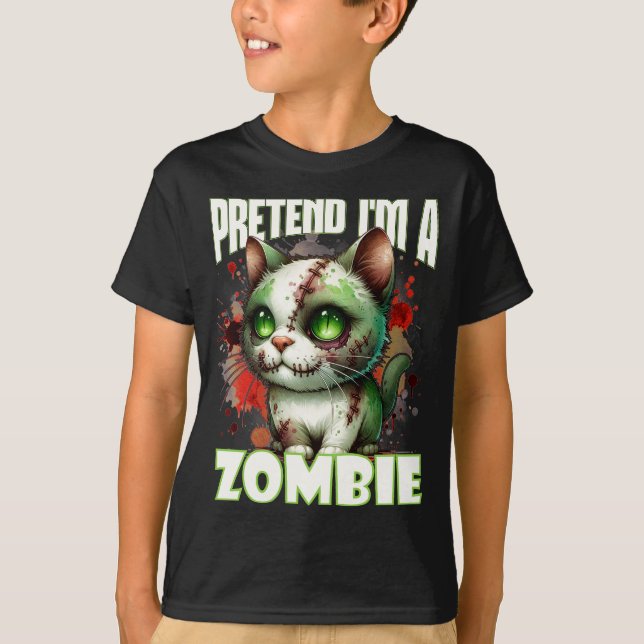 Quirky Zombie Cat Design for Halloween Fun T-Shirt (Front)