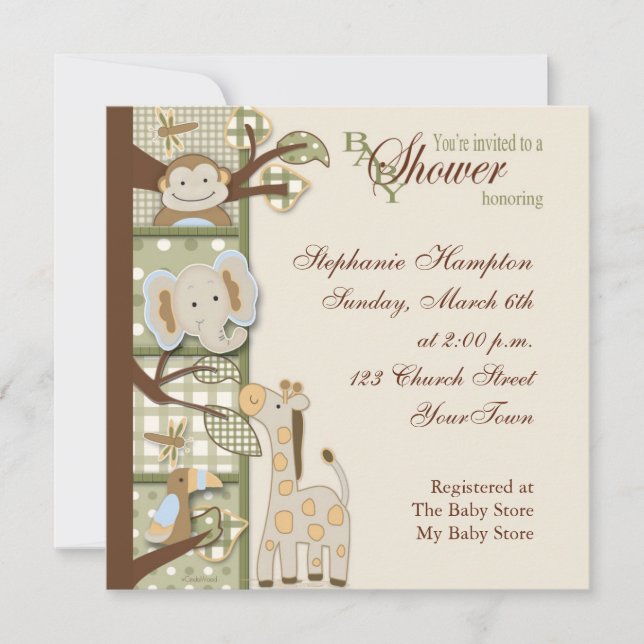 Quited Monkey Baby Shower Invitation (Front)