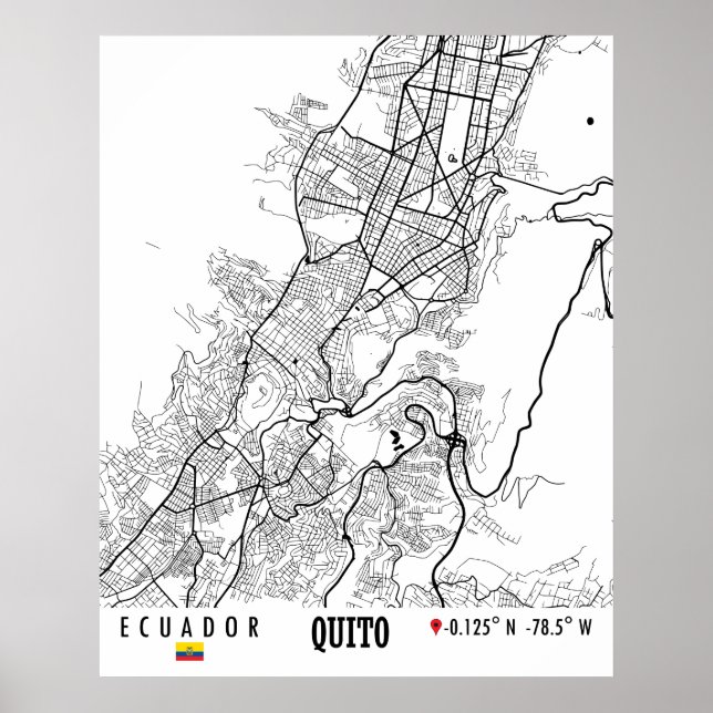 Quito, Ecuador Road Map Art - Earth Tones Poster (Front)