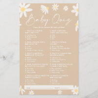 Quiz Baby Shower Game, Daisy Baby Shower Game