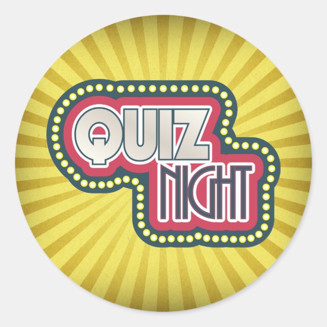 Quiz Night Trivia Party Yellow Sunburst Classic Round Sticker (Front)
