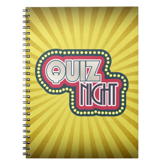 Quiz Night Trivia Party Yellow Sunburst Spiral Notebook (Front)