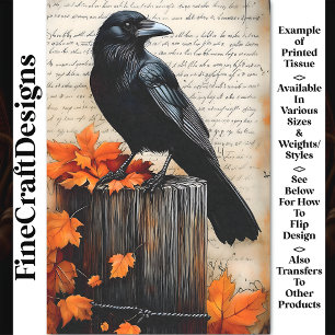 Quizzical Crow, Autumnal Fall Leaves BQ7 Decoupage Tissue Paper
