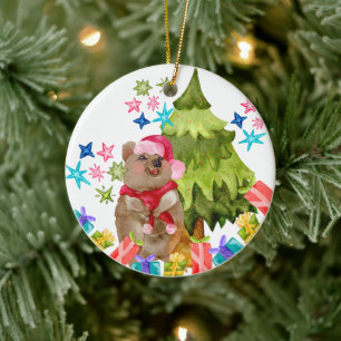 Quokka Christmas Ceramic Tree Decoration