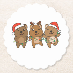 Quokka Christmas Christmas Animals Cute Quokkas Paper Coaster