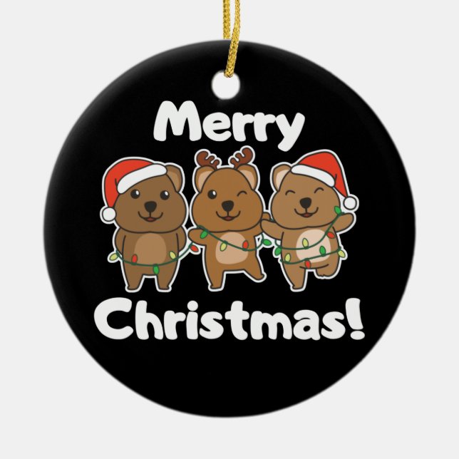 Quokka Christmas Cute Quokka Merry Christmas Ceramic Tree Decoration (Front)