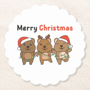 Quokka Christmas Cute Quokka Merry Christmas Paper Coaster