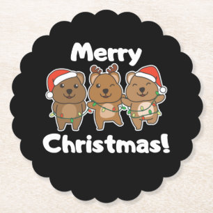 Quokka Christmas Cute Quokka Merry Christmas Paper Coaster
