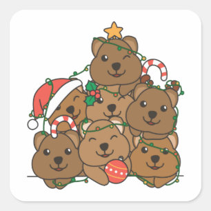 Quokka Christmas Tree Funny Animal Christmas Square Sticker