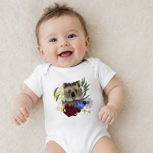 Quokka Happy Australia Floral Blue Baby Bodysuit