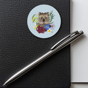 Quokka Happy Australia Floral Blue Classic Round Sticker