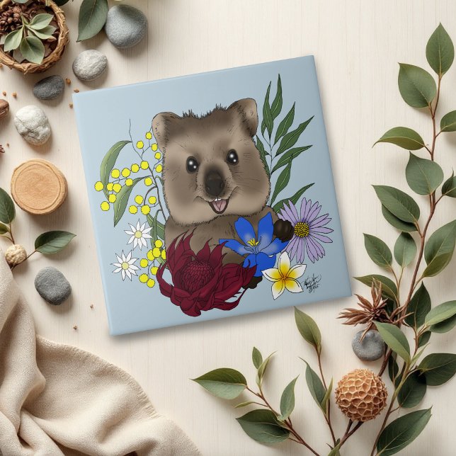 Quokka Happy Australia Floral Blue Tile (Creator Uploaded)