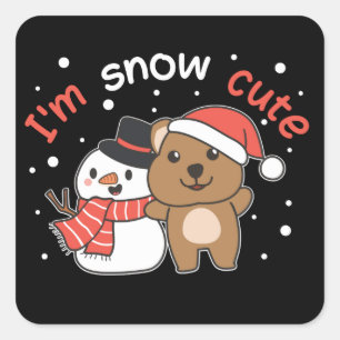 Quokka I'm Snow Cute Snowman Snow Pun Square Stick Sticker