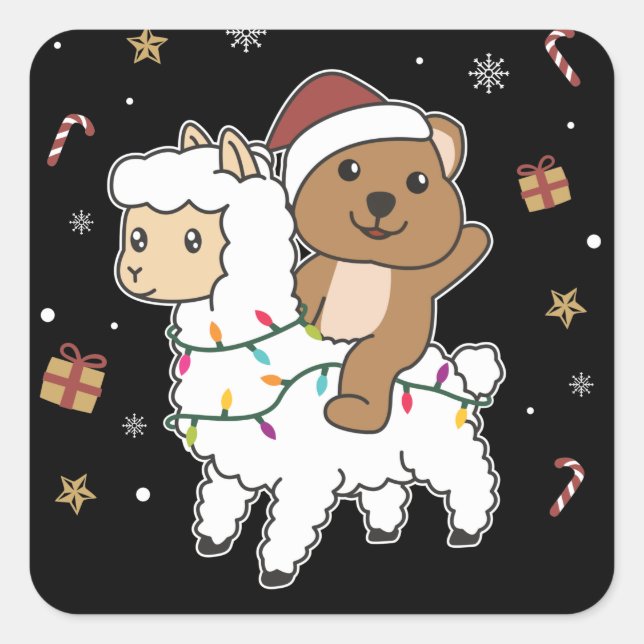 Quokka Llama Christmas Snow Winter Animals Square  Sticker (Front)