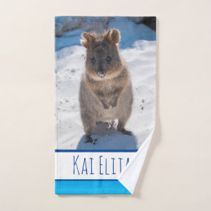 Quokka on the Beach Australia, Blue Boys Hand Towel