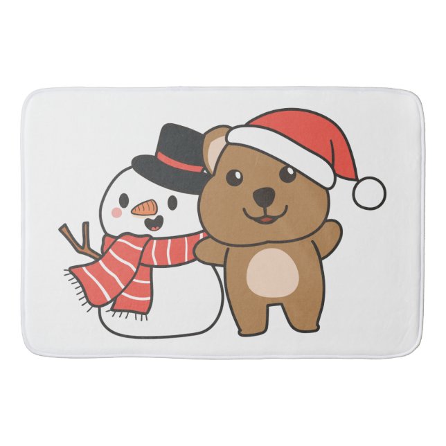 Quokka With Snowman In Winter At Christmas Bath Mat (Front)