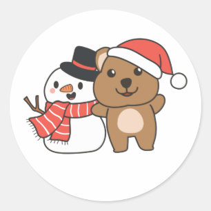 Quokka With Snowman In Winter At Christmas Classic Round Sticker