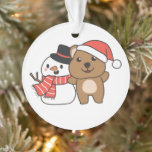 Quokka With Snowman In Winter At Christmas Ornamen Ornament<br><div class="desc">Quokka with snowman in winter for Christmas - a snowman for winter and Christmas. A winter greeting in the cold season for the holidays. Christmas quokka with snowman.</div>