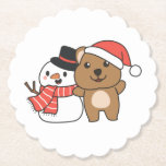 Quokka With Snowman In Winter At Christmas Paper Coaster<br><div class="desc">Quokka with snowman in winter for Christmas - a snowman for winter and Christmas. A winter greeting in the cold season for the holidays. Christmas quokka with snowman.</div>