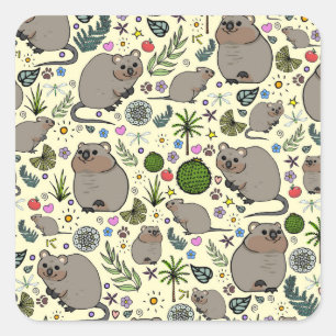 Quokkas in Yellow Square Sticker