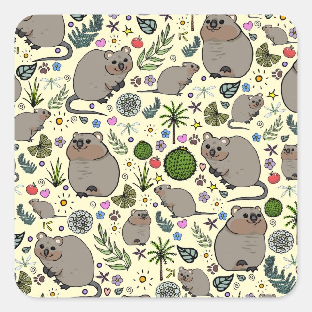 Quokkas in Yellow Square Sticker (Front)