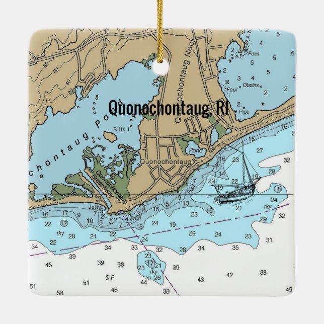 Quonochontaug Rhode Island Chart Ceramic Ornament (Back)