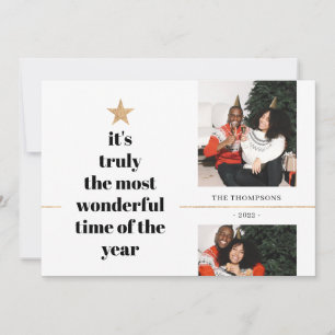Quote Family Photo Minimalist Gold Glitter Tree Holiday Card