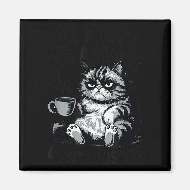 Quote funny cat here awake don't push animal love magnet (Front)
