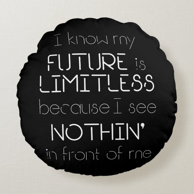 Quote - I know my future is limitless - Black Round Cushion (Front)