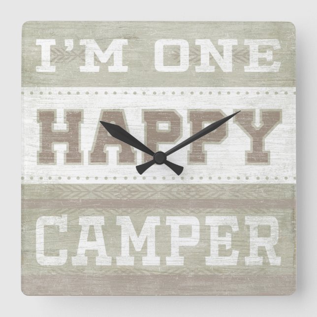 Quote | I'm One Happy Camper Square Wall Clock (Front)