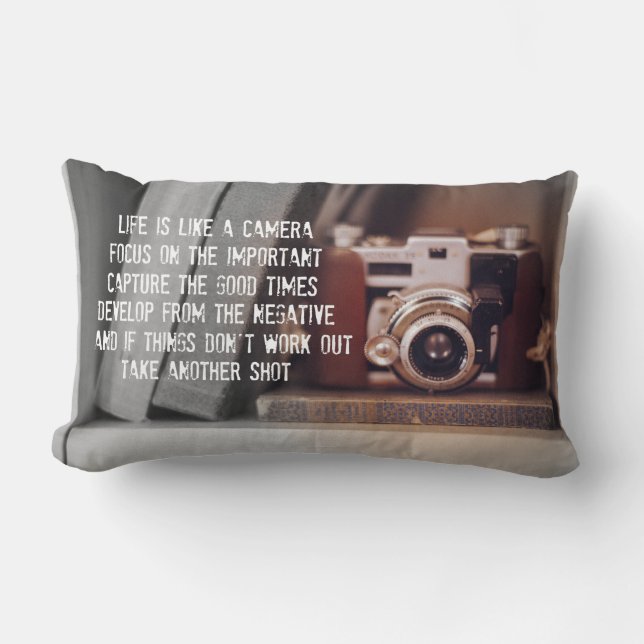 Quote: Life is like a Camera Lumbar Cushion (Front)