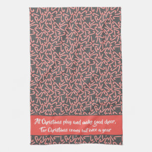Quote Merry Christmas Peppermint Candy Canes Snow Tea Towel