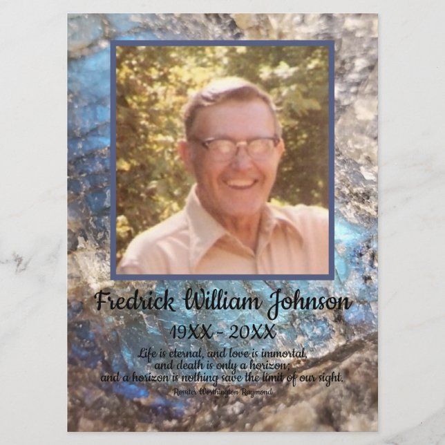 Quote Photo Blue Green Labradorite Funeral Programme (Front)