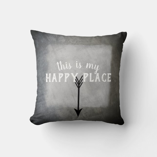 quote pillow my happy place grey and white (Front)
