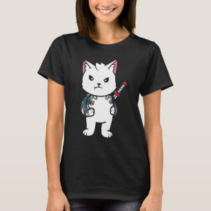 Quote Samurai Cat Katana Ninja Yakuza Tattoo T-Shirt