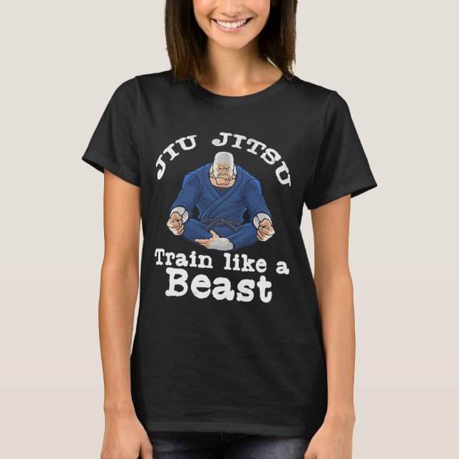 Quote Train like a Beast Jiu Jitsu, BJJ Gorilla T-Shirt (Front)